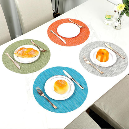 LivebyCare Round Placemats Set of 4 Woven Table Mats Washable Non-Slip Place Mats 13.8 Inch for Christmas Decoration Home Wedding Party,Beige