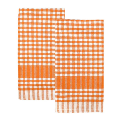 Talking Tables 2 x Orange Gingham Kitchen Tea Towels Table Linen Fabric Dish Cloths Large Checkered Cloth Napkins Absorbent Durable Soft Cotton Quick Drying, ECO Packaging 17 x 27 Inches