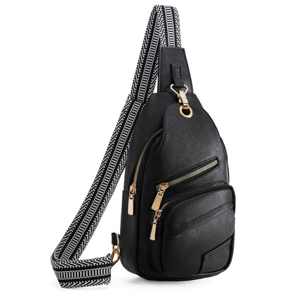 GOIACII Sling Bag for Women Anti Theft Cossbody Purse for Travel Fanny Packs Leather Black