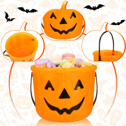 Jenaai 12 Halloween Trick or Treat Buckets Halloween Pumpkin Buckets Halloween Party Favors Pumpkin Face Candy Basket Plastic Pail Candy Bowl Holder with Handle or Party Decoration (Orange)