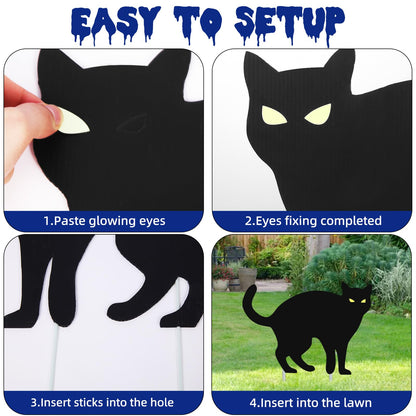 Halloween Decorations Outdoor Yard Signs,6Pcs Flordeluna Black Cat Halloween Yard Signs with Stakes, Scary Silhouette with Glow in Dark Eyes for Outdoor Yard Lawn Patio Garden Halloween Decor