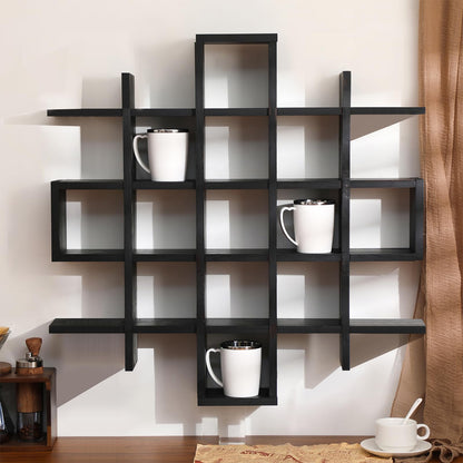 Suzile Oversize Coffee Mug Display Rack Wooden Display Shelves Rustic Wooden Floating Curio Shelf Travel Wall Mounted Coffee Mug Rack Holder Shadow Box Shelf(5.1x5.1x3in,Black)