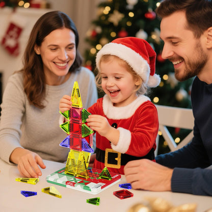 MEIQ Travel Magnetic Tiles for Kids, 26 PCs Mini Magnetic Building Blocks with Festive Iron Storage Box, STEM Travel Toys for Toddlers Ages 3-5+, Educational Learning Gift for Boys & Girls