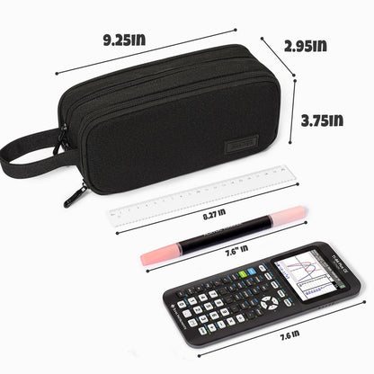 SUNEE Large Capacity Pencil Case with 3 Compartment, Extra Big Pencil Pouch, Pencil Bag with Zipper, Cute High Stationery Organizer, Oxford Pen Box School Supplies for Student Teen Girls Boys, Black