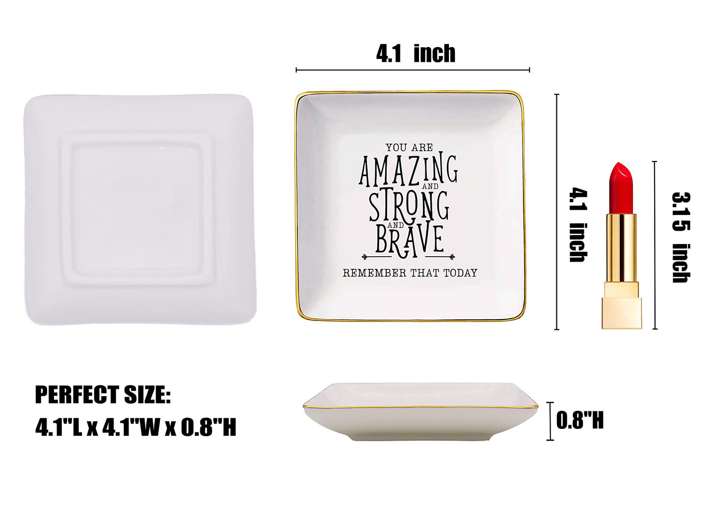Topthink You Are Amazing and Strong - Inspirational Thank You Gifts for Women- Ceramic Jewelry Holder Ring Dish Trinket Tray