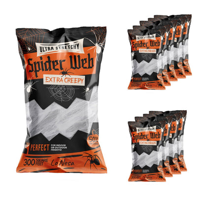 Ultra Stretchy Halloween Spider Web Decoration with Creepy Plastic Spiders, Indoor Outdoor Garden, 3,000 sq ft (10 Pks of 300 sq ft) (10)