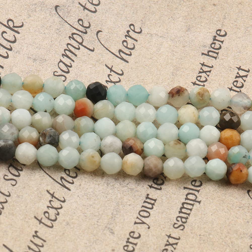 Song Xi 180pcs 2mm Natural Amazonite Gemstone Beads Faceted Round Loose Stone Beads for Jewelry Making