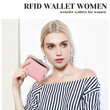 Women's RFID Blocking Wristlet Wallet - 2-in-1 Zip-Around with Coin Purse & Card Slots - Vegan Leather with Secure Clasp (Gift Ready)(Pink)
