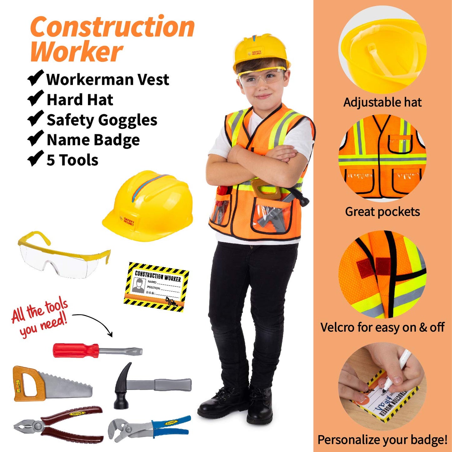 Born Toys 3-in-1 Toddler Dress Up Clothes for Boys & Girls Ages 3-7, Chef, Construction and Gardener Costumes for Kids with Working Pretend Play Toy Accessories, Career Outfit Set, Gift Ready