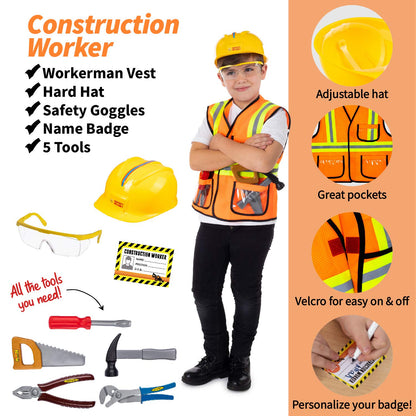 Born Toys 3-in-1 Toddler Dress Up Clothes for Boys & Girls Ages 3-7, Chef, Construction and Gardener Costumes for Kids with Working Pretend Play Toy Accessories, Career Outfit Set, Gift Ready
