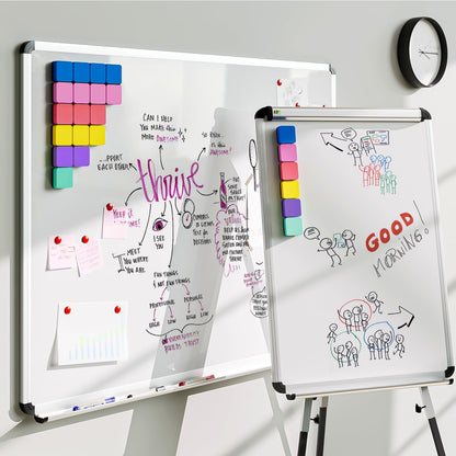 MaxGear (Bundle of 2 Sets) 24 Pack Dry Erase Erasers, Magnetic Whiteboard Dry Erasers, Classroom Supplies, Dry Erase Board Erasers, Mini Dry Erase Eraser for Classroom, Office, Home （6 Color Set)