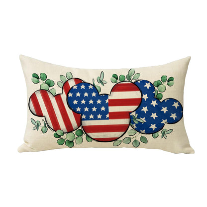 Fjfz 4th of July Patriotic Lumbar Decorative Throw Pillow Cover 12 x 20, Rectangular America USA Eucalyptus Leaves Outdoor Home Decor, American Stars Stripes Couch Cushion Case