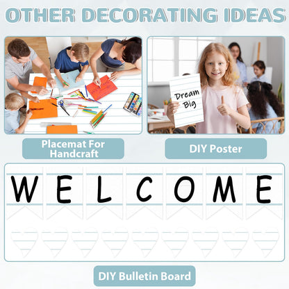 Qyeahkj Lined Bulletin Board Paper Roll Notebook Bulletin Board Background Paper Fade Resistant Blue White Classroom Decoration Poster Art Craft Home Wall Education Decoration Supplies 17.7in x 20ft