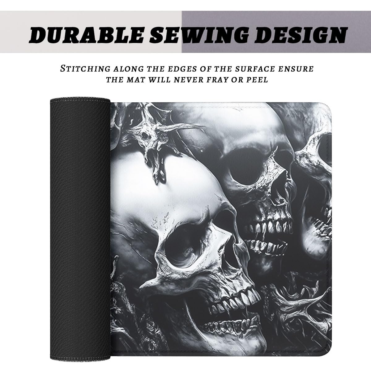 Skull Mouse Pad, Gothic Dark Horror Skeleton Art Halloween Gaming Desk Mat Extended Laptop Keyboard Non-Slip Rubber Base with Stitched Edges for Home, 31.5x11.8in Desk Home Office Gaming
