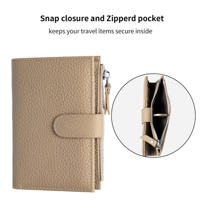 ilovever Passport wallet and Card Slot Combo RFID Blocking Slim Leather Travel Passport Wallet for Men and Women with Zippered Coins Pocket Passport holder, Grey