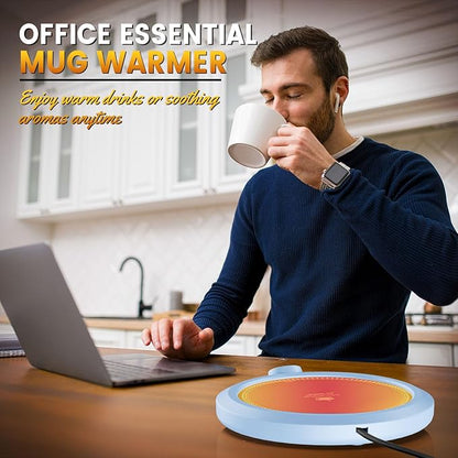 Fast Heating Mug Warmer - 4 Temp Settings & 1-12H Timer, Coffee Cup Warmer Plate for Desk Auto Shut Off, Ideal Beverage Warmer Gift for Coffee, Tea, Milk (Blue)