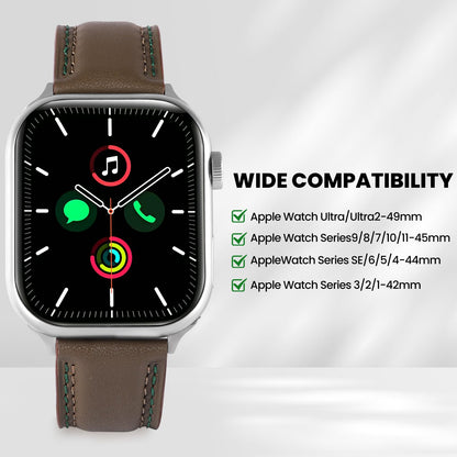 Soft Genuine Leather Band for Apple Watch 49mm 46mm 45mm 44mm 42mm - Women/Men Vintage Retro Replacement Wristband Strap with Metal Buckle for iWatch Ultra 3/2/SE/Series 11/10/9/8/7/6/5/4/3 - Grey
