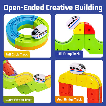 KlickRail Electric Train Set Flexible Race Track for 3 4 5 6 7 8 years old boys and girls, Building Toy Train Track Gravity-Defying 3D Embedded Layouts & Motorized Car, STEM Gift(Starter Set(32 piece)