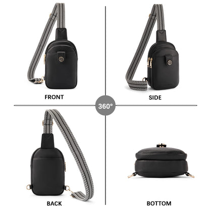 BOSTANTEN Small Sling Bag Crossbody Bags for Women Trendy Crossbody Purse Leather Chest Bag, Deep Black