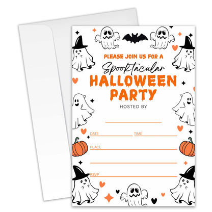 XZMBQ Halloween Party Invitations – 20 Cute 4x6 Inch Cards with Envelopes, Ghost & Pumpkin Design, Halloween Invitation Kit for Trick-or-Treat or Costume Party.(178)