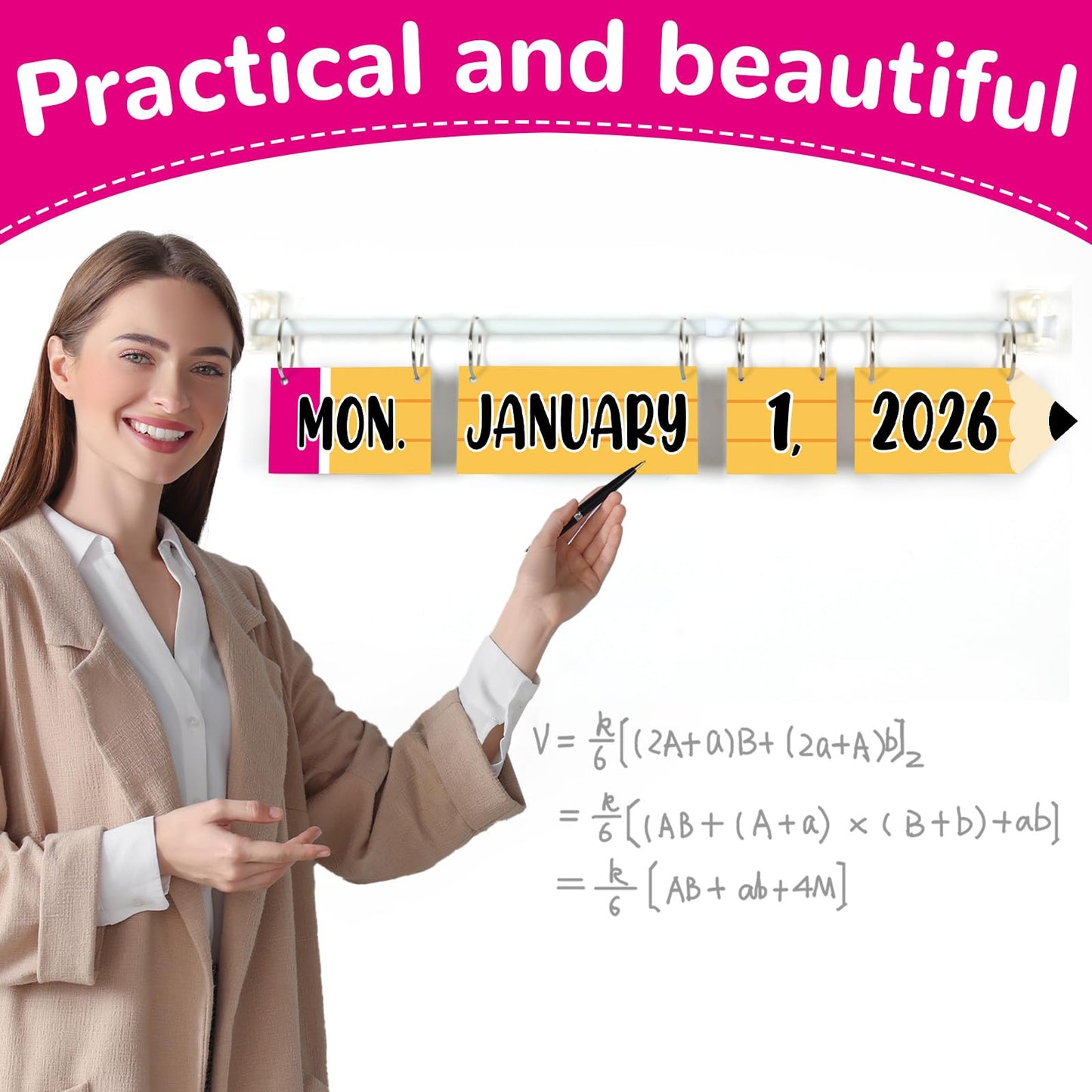Pencil Flip Calendar Bulletin Board Set Pencil Calendar for Classroom Whiteboard Decor with 2026 to 2030 Years Date Cards and Adjustable Rod for Home Elementary Back to School Teacher Supplies