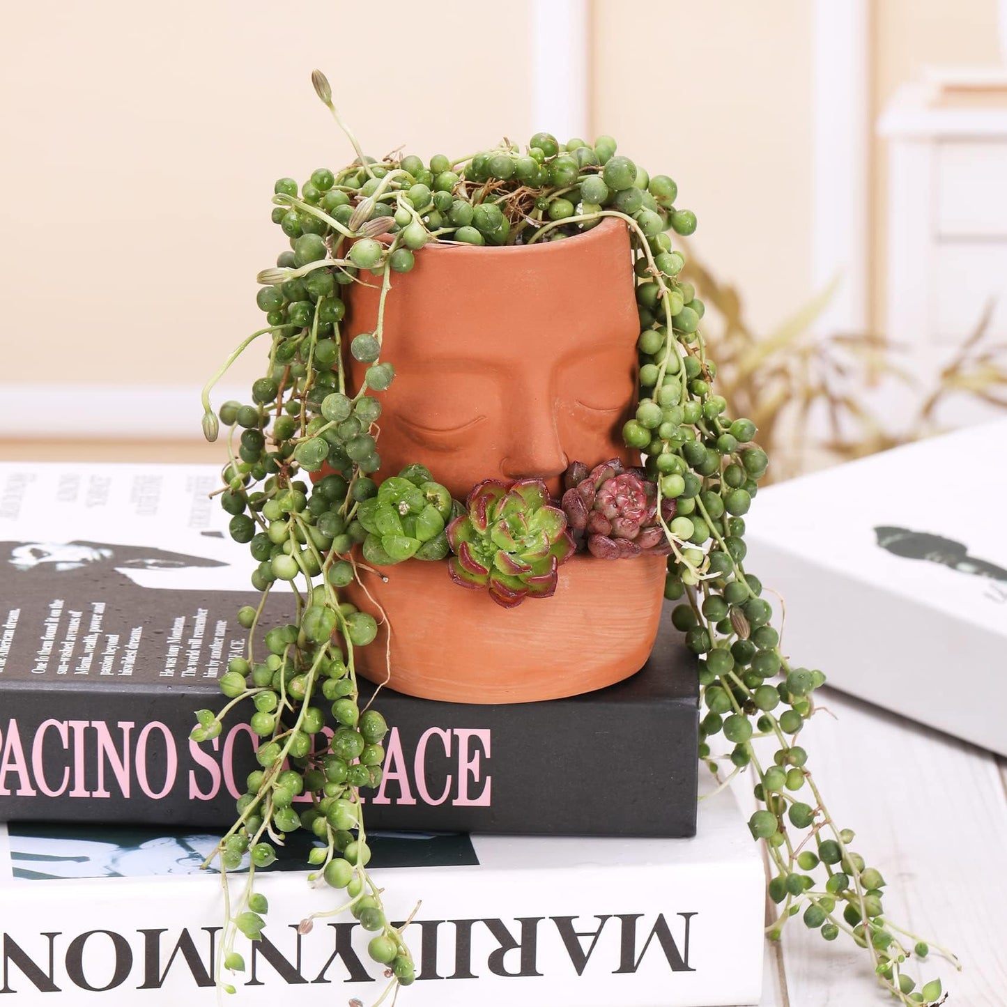 Maveite Terra Cotta Face Succulent Pots Planter Clay Pot Pretty Tribe Face Planter Holder Indoor Flower Pot Crafts Breathing Terracotta Planter DIY Decorative Beautiful Home Housewarming Gift