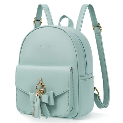ECOSUSI Mini Backpack for Women Girls Cute Bowknot Small Backpack Purse Ladies Leather Bookbag Satchel Bag, with Charm Tassel Green