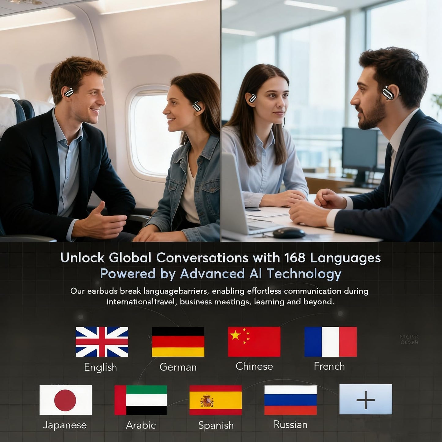 cilate AI Translation Earbuds Real Time, 3-in-1 Bluetooth 6.1 Translation Headphones with 5 Translation Modes, 80H AI Ear Buds Translator Device for Business/Travel/Learning