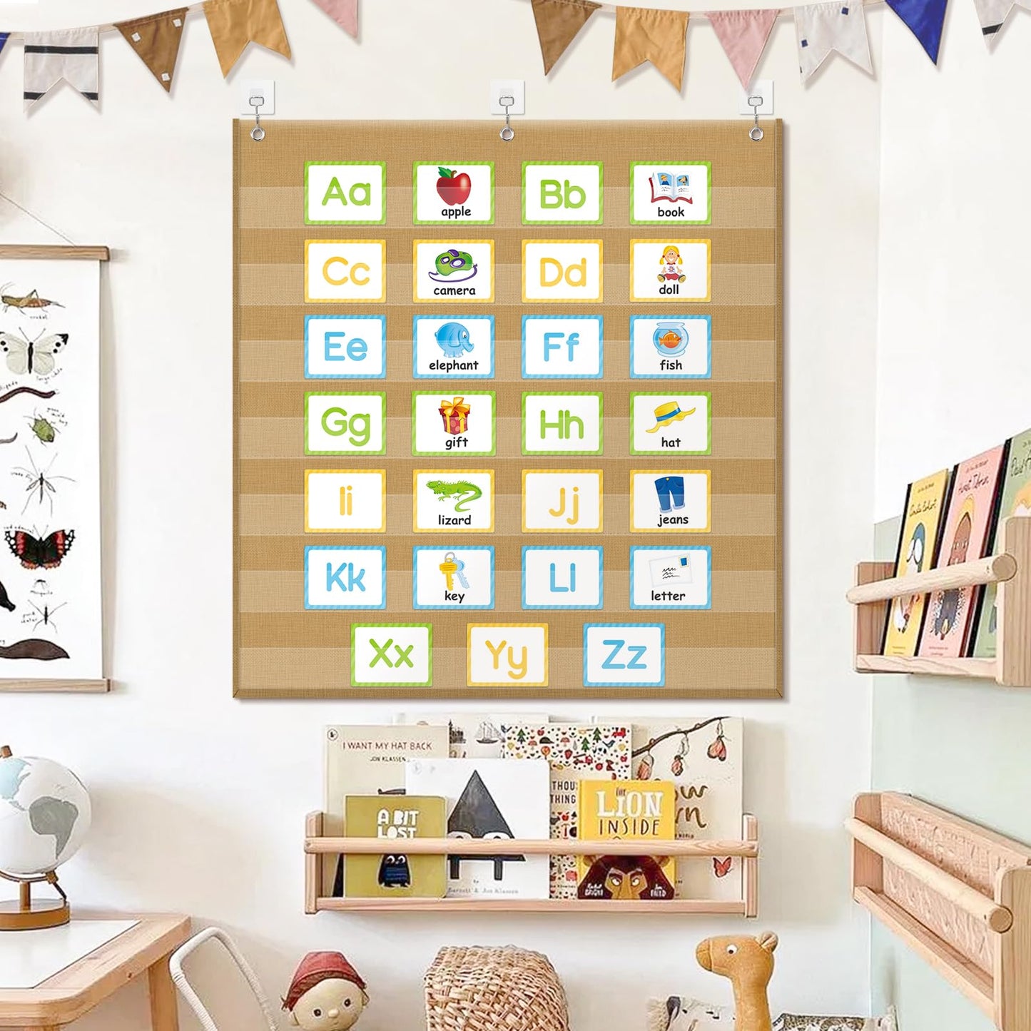 Godery Burlap 7 Pocket Chart for Teacher Lessons in a Classroom or for Use at Home – Fits Standard 3” Sentence Strips and Cards (28" x 28")