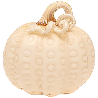 Boston International Handblown Art Glass Pumpkin Thanksgiving Halloween Decorations for Home, Medium, Butter with Dots