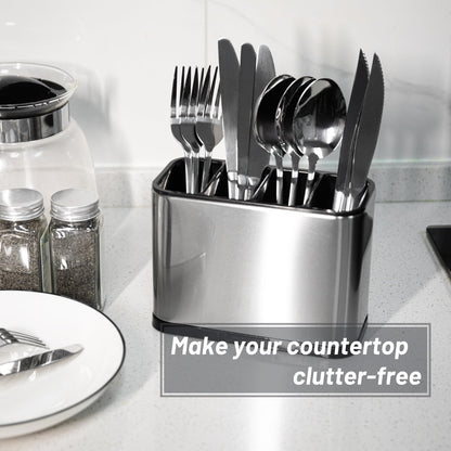 Haiyouneer Silverware Caddy Cutlery Organizer for Countertop Silverware Holder for Fork Knife Spoon Flatware Organizer 4 Compartments Cutlery Holder