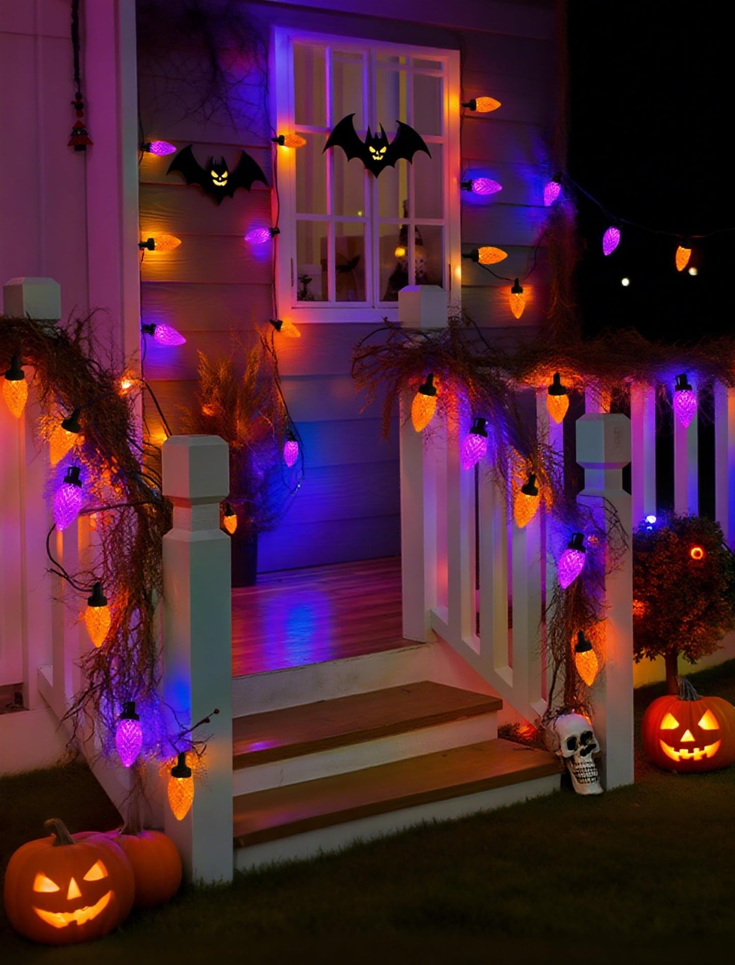 Halloween C9 String Lights Outdoor, 26.4Ft C9 Halloween Decorations Lights with 50 LED Orange and Purple Lights Waterproof, Hanging Plug in Lights String for Outside Holiday Party Patio Yard Decor