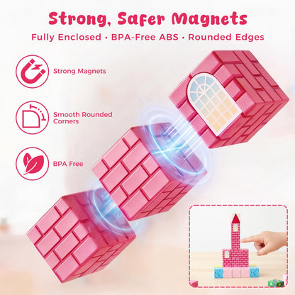 3 otters Magnetic Blocks 150PCS, Princess Castle Magnet Cubes STEM Montessori Building Toys for Girls, Sensory Gifts for Kids Birthday