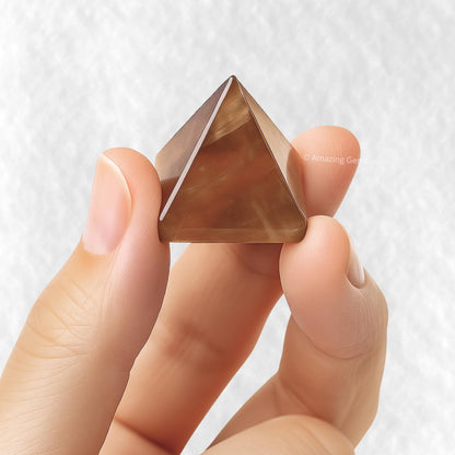 Amazing Gemstone Smoky Quartz Pyramid Crystal Healing Stones - 1" Great Pyramid Figurine of Natural Stone Pyramid for Meditation, Reiki, Chakra Balancing and Crystal Pyramids Grid