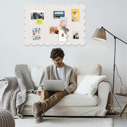 Beige Scalloped Felt Bulletin Board - 36 x 24 Inches Large Felt Board Foldable Cork Board Alternative Photo Board Self-Adhesive Vision Board Decorative Pin Board for Wall