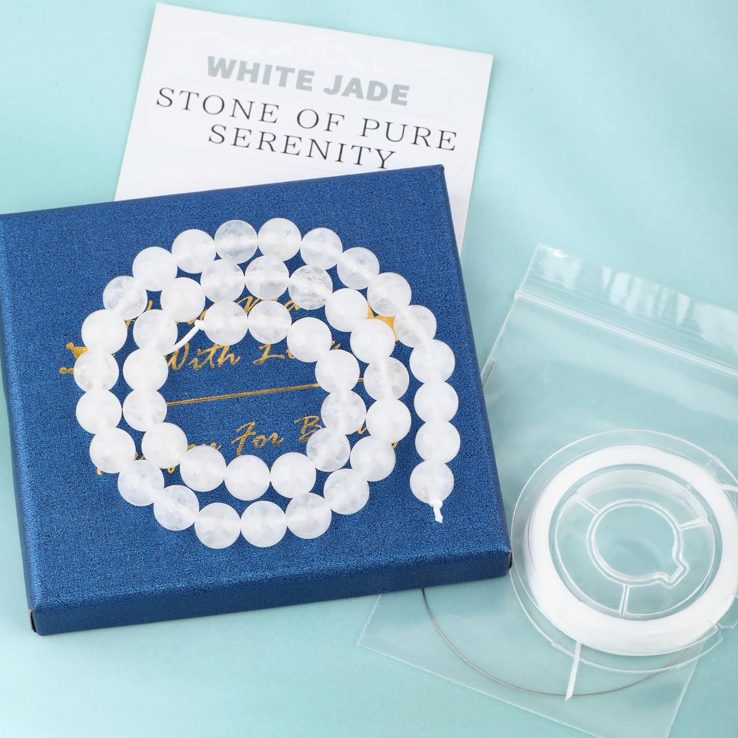CMBYN Natural Stone Beads Round Genuine Real Stone Beading Strand Loose Gemstones DIY Smooth Bead for Bracelet Necklace Earrings Jewelry Making (White Jade, 8mm 45 Pieces)
