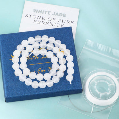 CMBYN Natural Stone Beads Round Genuine Real Stone Beading Strand Loose Gemstones DIY Smooth Bead for Bracelet Necklace Earrings Jewelry Making (White Jade, 8mm 45 Pieces)