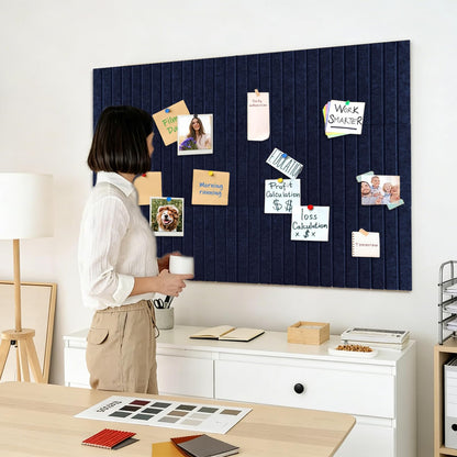 15 Pack Felt Bulletin Board, 35" x 59" Large Navy Blue Pinboard with 30 Push Pins, Felt Pin Board, Self-Adhesive Cork Board Tiles for Home, Office Walls, School Classroom Message Photos Display