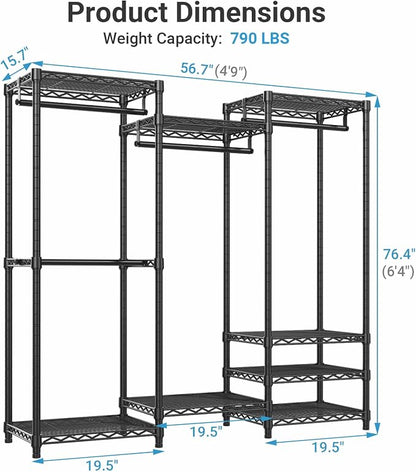 VIPEK V5C Medium Covered Clothes Rack Heavy Duty Portable Closet Wardrobe, Freestanding Black Clothing with Upgraded Polyester Cover, Adjustable Custom, 56.7" Lx15.7 Wx76.4 H