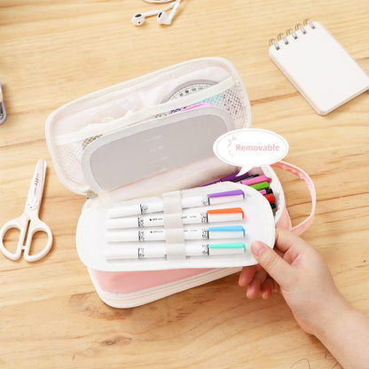 Dugio Big Pencil Case for Girls Teens Kids Zipper Pencil Pouch with Handle Organizer Pencil Bag Aesthetic Pencil Box for School Pink