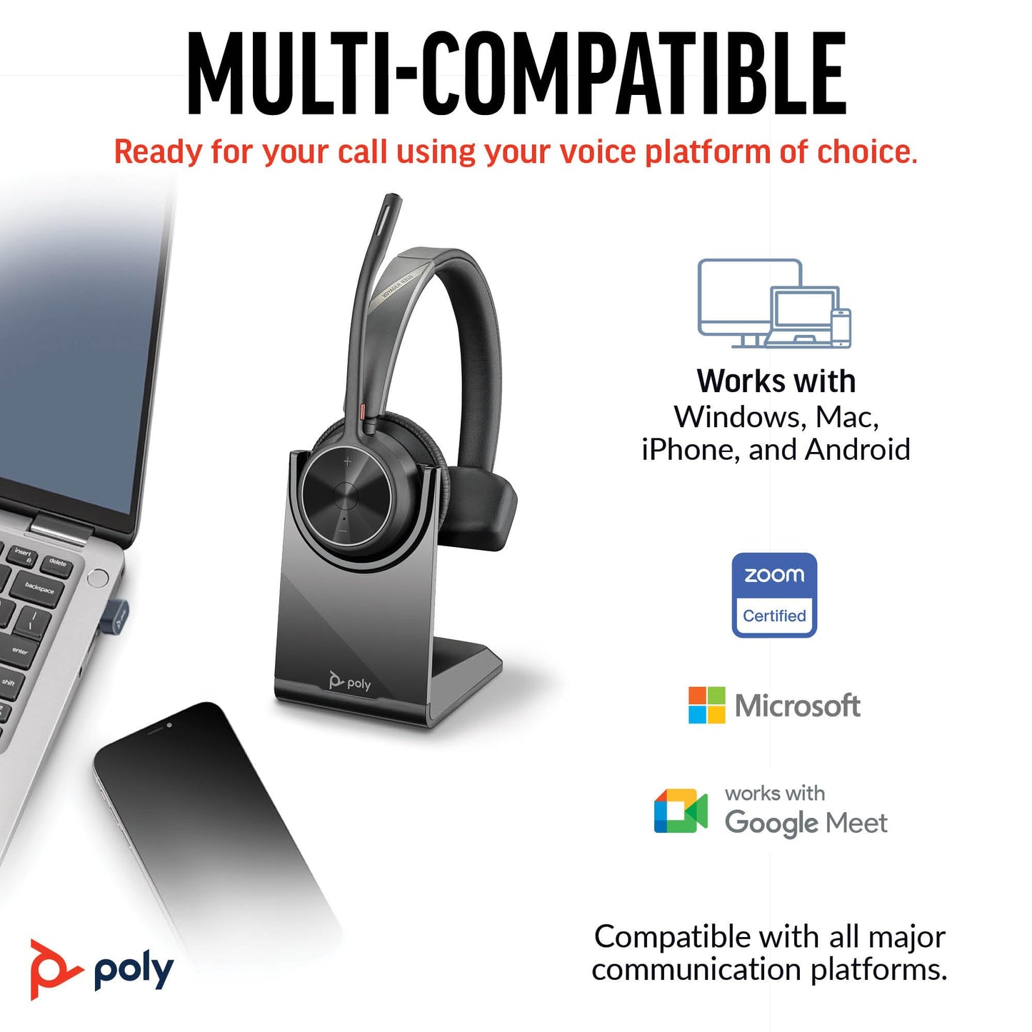Poly Voyager 4310 UC Wireless Headset & Charge Stand (Plantronics) - Single-Ear Bluetooth Headset w/Noise-Canceling Boom Mic - Connect to PC/Mac/Mobile - Works w/Teams, Zoom, & More - Amazon Exclusive