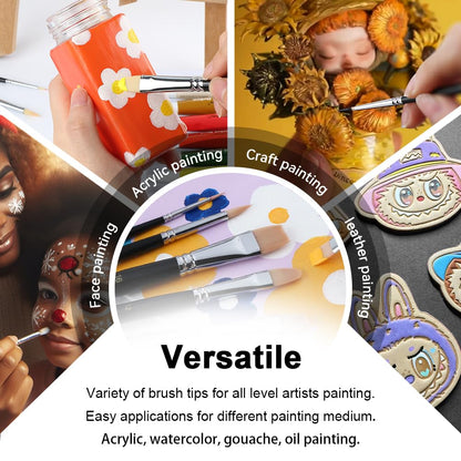 Transon Paint Brush Set 6pcs Art Painting Flexible Bristle for Acrylic Watercolor Gouache Oil Leather Canvas and Face Painting