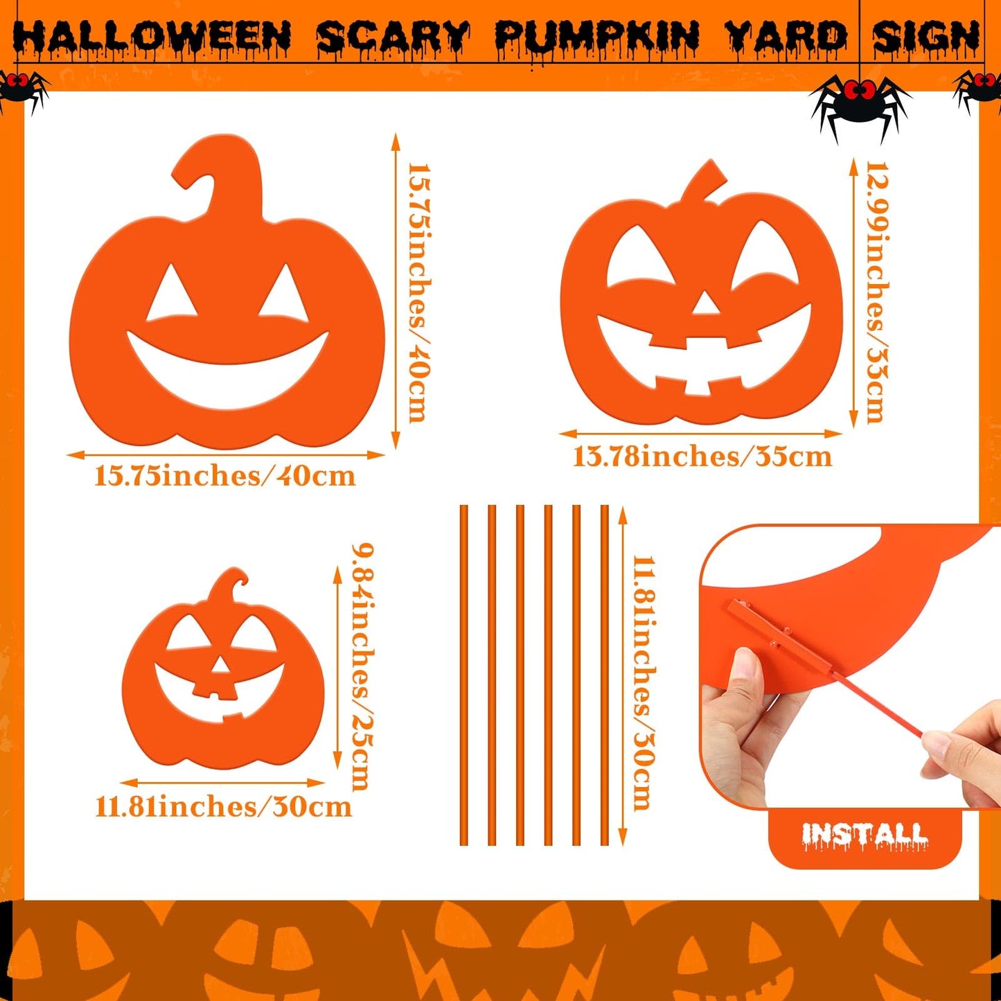 Lingvee 3 Pack Halloween Decorations Outdoor Metal Halloween Garden Stakes Metal Ghost Pumpkins Black Cat Yard Signs Decor for Outside Garden Lawn Porch Patio Party Decorations(Pumpkin Style)