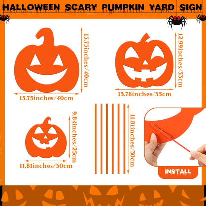 Lingvee 3 Pack Halloween Decorations Outdoor Metal Halloween Garden Stakes Metal Ghost Pumpkins Black Cat Yard Signs Decor for Outside Garden Lawn Porch Patio Party Decorations(Pumpkin Style)