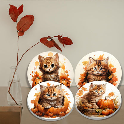 4 Pcs Halloween Decor Round Stove Burner Cover,Autumn Pumpkin Electric Stove Burner Covers,8Inch and 10Inch,Gas Stove Burner Cover,Yellow Cats Metal Cooktop Decorative Home Decor,Kitchen Decor
