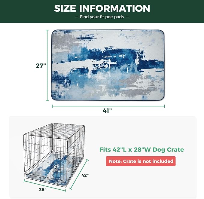 FXW Washable Pee Pads for Dogs, Puppy Pads with Super Absorbent, Specifically Designed for 42inch Cages, 27" x 41" Rectangle, Tie-Dye Blue,2 Packs