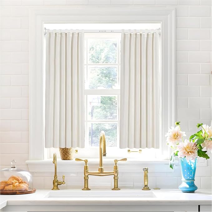 MEXAU White Tension Curtain Rod 40-113 Inch Long Tension Rod 1.26" Spring Tension Curtain Rod Adjustable Curtain Rods No Drilling Tension Shower Rod Curtain Tension Rod for Bathroom Windows Doorways