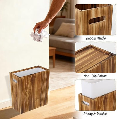 3 Gallon Wooden Trash Can with Liner, Wood & Plastic Bathroom Trash Can, Small Decorative Waste Basket for Bathroom, Bedroom, Kitchen, Office