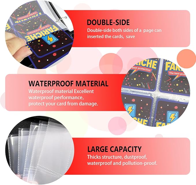 Trading Card Binder for TCG Cards, 4-Pocket Portable Card Collector Ablum Holder Book Fits 400 Cards with 50 Removable Sleeve, Waterproof BKM Card Binder Display Storage Carrying Cases for TCG-Storm