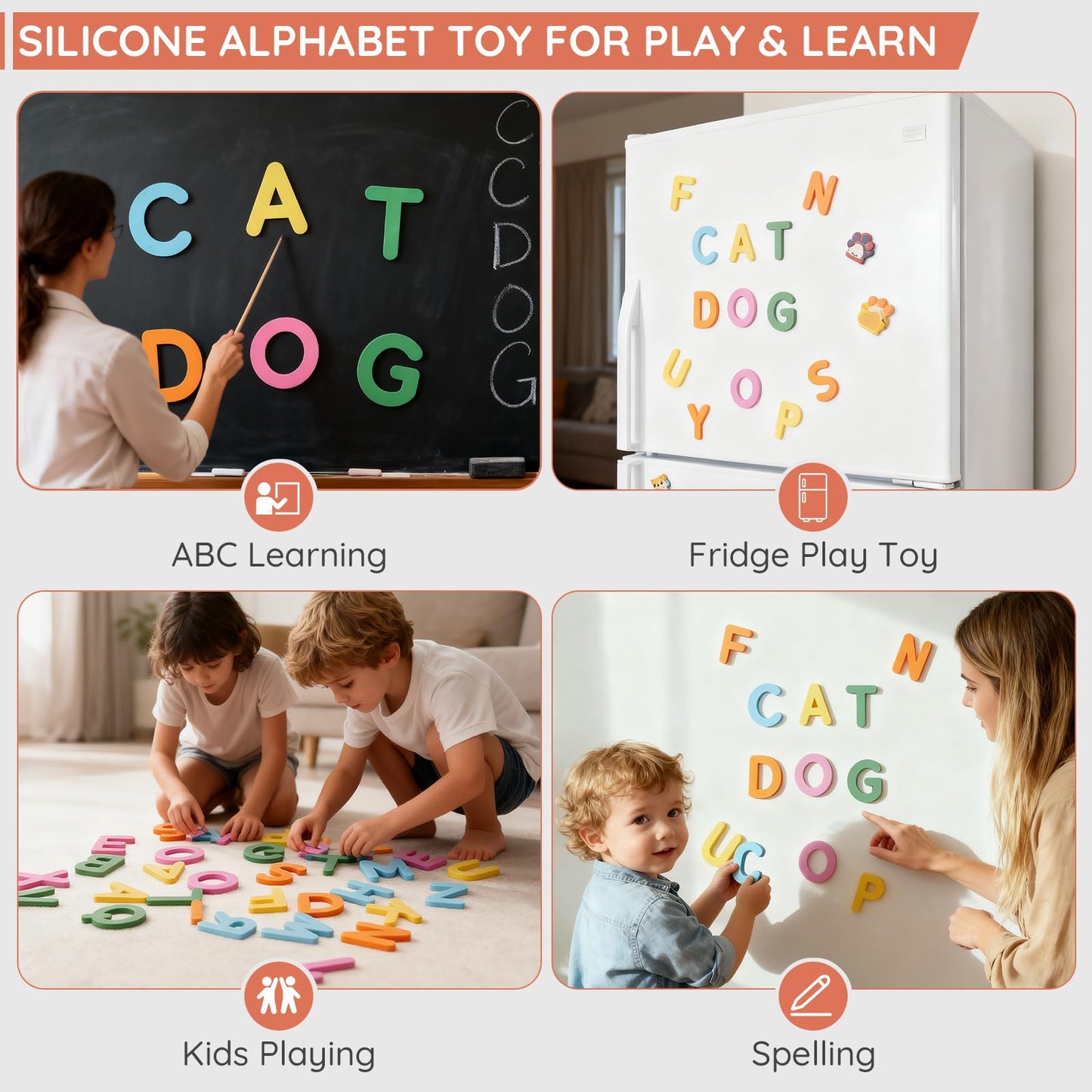 Silicone Alphabet Magnetic Letters, 30PCS Alphabet Magnets Toys ABC Letter Puzzles Preschool Educational Learning Toys Gifts for Girls Boys Toddlers Kids
